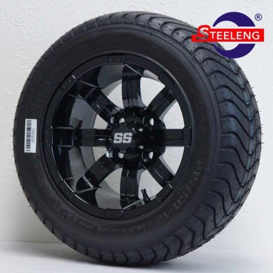 BNDL-TR1213-WH1232-CC0002-LN – SGC 12" Tempest Glossy Black Wheel - Aluminum Alloy / STEELENG 215/50-12 Comfort Ride Street Tire DOT Approved