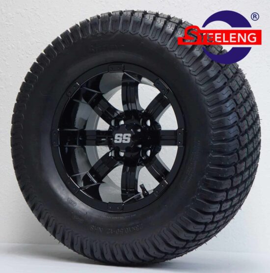 BNDL-TR1206-WH1232-CC0002-LN – SGC 12" Tempest Glossy Black Wheel - Aluminum Alloy / STEELENG 23″x10.5″-12″ Turf Tire