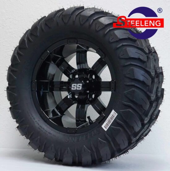 BNDL-TR1209-WH1232-CC0002-LN – SGC 12" Tempest Glossy Black Wheel - Aluminum Alloy / STEELENG 22″x11″-12″ Mud Terrain / All Terrain Tire DOT Approved