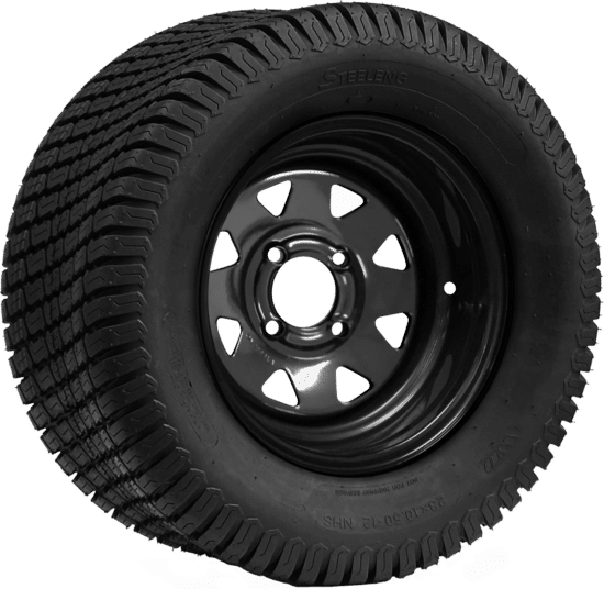 BNDL-TR1206-SW1201 – SGC 12" Steel Wheel - Black - Slotted / STEELENG 23″x10.5″-12″ Turf Tire