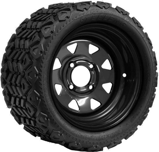 BNDL-TR1207-SW1201 – SGC 12" Steel Wheel - Black - Slotted / STEELENG 20″x10″-12″ All Terrain Tire DOT approved