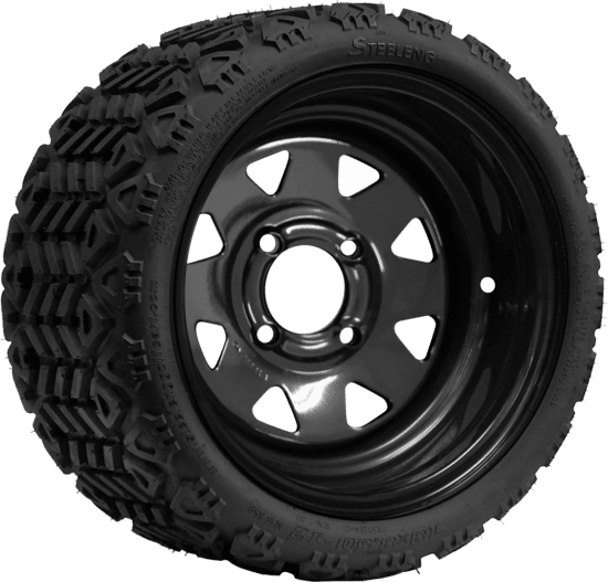 BNDL-TR1208-SW1201 – SGC 12" Steel Wheel - Black - Slotted / STEELENG 18″x8.5″-12″ All-Terrain Tire DOT approved