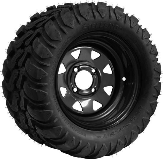 BNDL-TR1209-SW1201 – SGC 12" Steel Wheel - Black - Slotted / STEELENG 22″x11″-12″ Mud Terrain / All Terrain Tire DOT approved