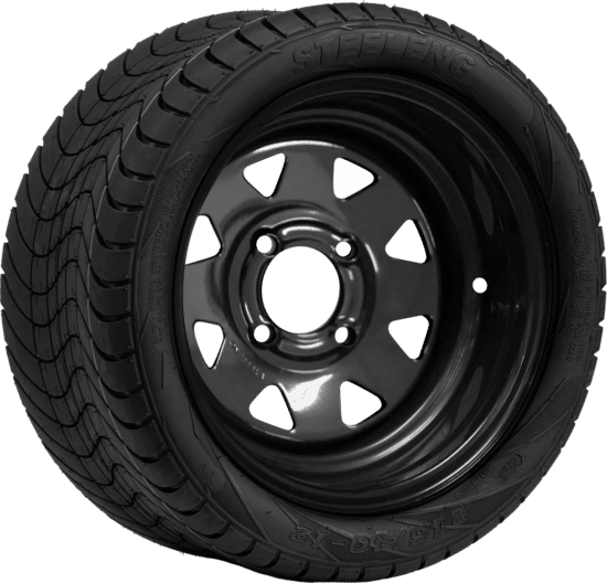 BNDL-TR1211-SW1201 – SGC 12" Steel Wheel - Black - Slotted / STEELENG 215/40-12 Low Profile Tire DOT Approved