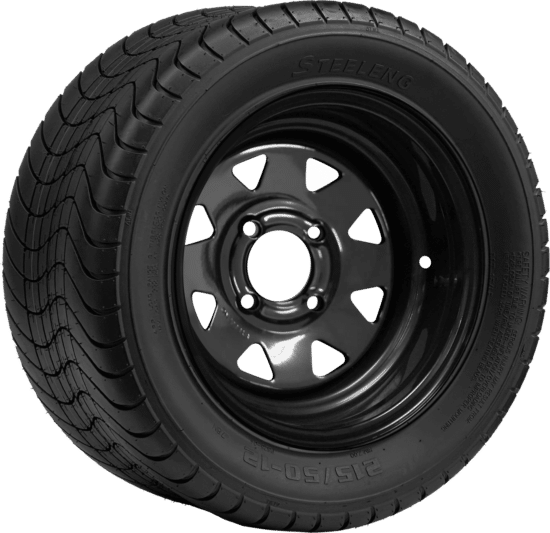 BNDL-TR1213-SW1201 – SGC 12" Steel Wheel - Black - Slotted / STEELENG 215/50-12 Comfort Ride Street Tire DOT approved
