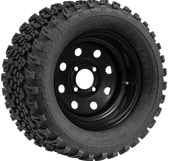 BNDL-TR1205-SW1202 – SGC 12" Steel Wheel - Black - 8 Holes / STEELENG 23″x10.5″-12″ All Terrain Tire