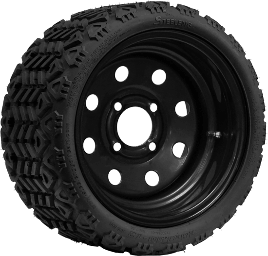 BNDL-TR1208-SW1202 – SGC 12" Steel Wheel - Black - 8 Holes / STEELENG 18″x8.5″-12″ All-Terrain Tire
