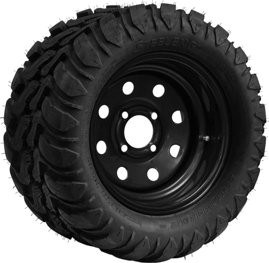 BNDL-TR1209-SW1202 – SGC 12" Steel Wheel - Black - 8 Holes / STEELENG 22″x11″-12″ Mud Terrain / All Terrain Tire DOT approved