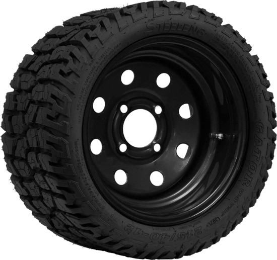 BNDL-TR1210-SW1202 – SGC 12" Steel Wheel - Black - 8 Holes / STEELENG 215/40-12 GATOR Hybrid Low Profile/AT Tire DOT approved