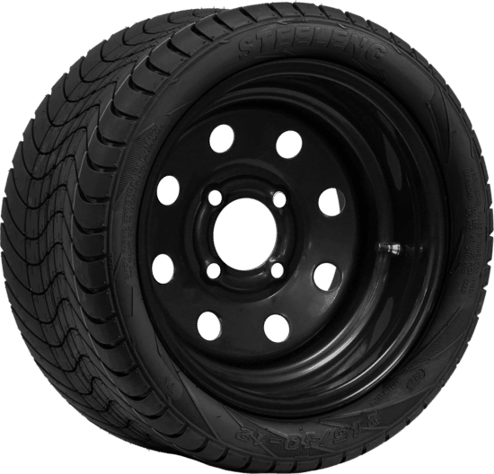 BNDL-TR1211-SW1202 – SGC 12" Steel Wheel - Black - 8 Holes / STEELENG 215/40-12 Low Profile Tire DOT approved