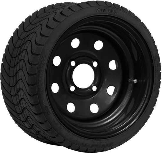BNDL-TR1212-SW1202 – SGC 12" Steel Wheel - Black - 8 Holes / STEELENG 215/35-12 Low Profile Tire DOT approved