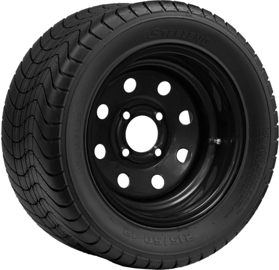BNDL-TR1213-SW1202 – SGC 12" Steel Wheel - Black - 8 Holes / STEELENG 215/50-12 Comfort Ride Street Tire DOT approved