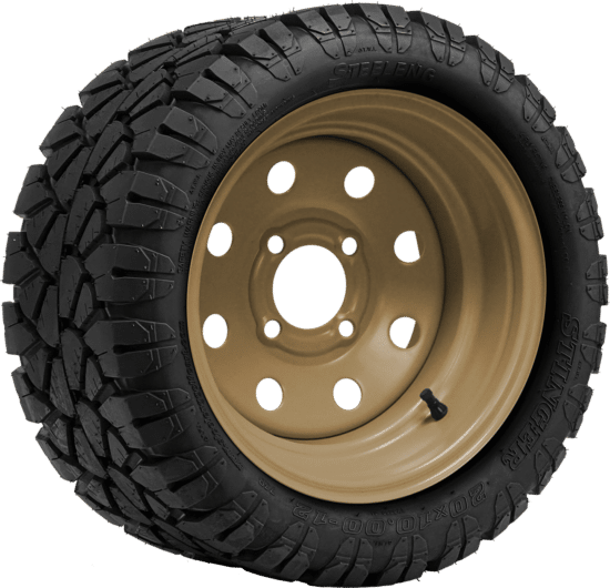 BNDL-TR1204-SW1203 – SGC 12" Steel Wheel - Desert Sand - 8 Holes / STEELENG 20″x10″-12″ STINGER All Terrain Tire DOT approved