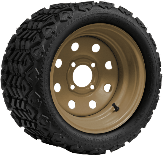 BNDL-TR1207-SW1203 – SGC 12" Steel Wheel - Desert Sand - 8 Holes / STEELENG 20″x10″-12″ All Terrain Tire DOT approved