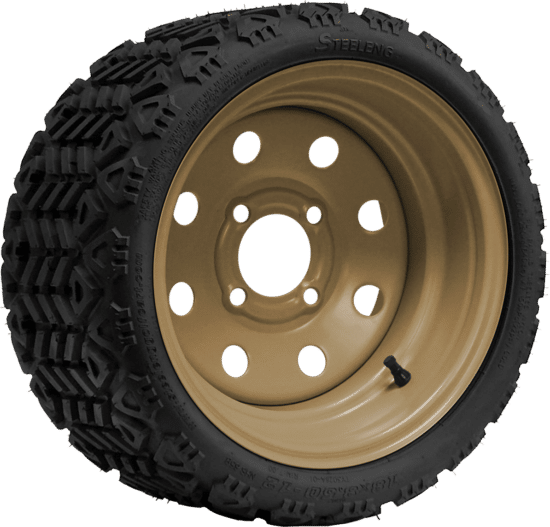 BNDL-TR1208-SW1203 – SGC 12" Steel Wheel - Desert Sand - 8 Holes / STEELENG 18″x8.5″-12″ All-Terrain Tire DOT approved