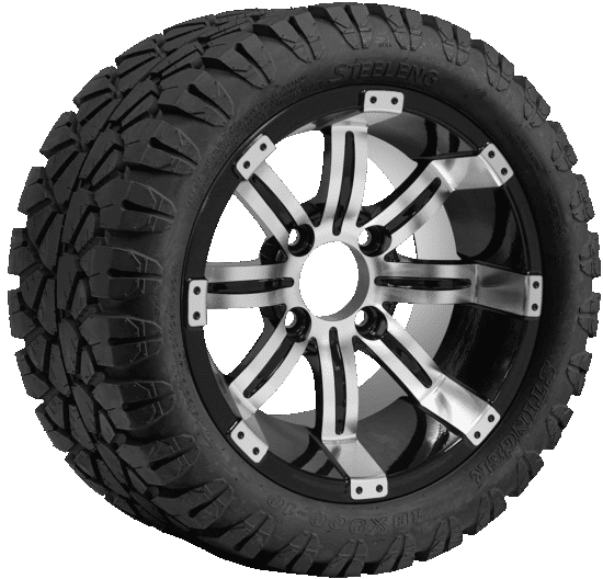 BNDL-TR1004-WH1016-CC0001-LN – SGC 10" Tempest Machined/Black Wheel - Aluminum Alloy / STEELENG 18"x9"-10" STINGER All Terrain Tire DOT approved
