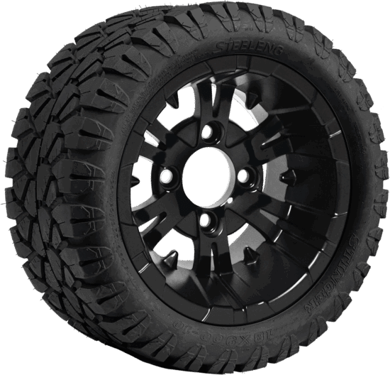 BNDL-TR1004-WH1019-CC0002-LN – SGC 10" Vampire Glossy Black Wheel - Aluminum Alloy / STEELENG 18"x9"-10" STINGER All Terrain Tire DOT approved