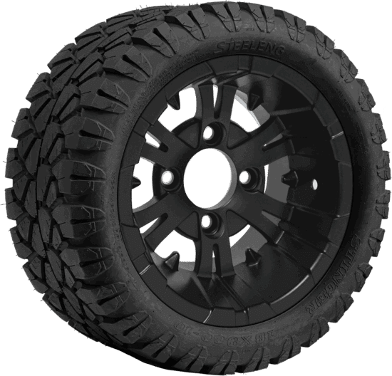 BNDL-TR1004-WH1023-CC0003-LN – SGC 10" Vampire Matte Black Wheel - Aluminum Alloy / STEELENG 18"x9"-10" STINGER All Terrain Tire DOT approved