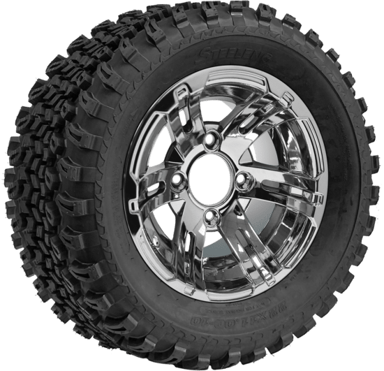 BNDL-TR1005-WH1002-CC0001-LN – SGC 10" Bulldog Chrome Wheel - Aluminum Alloy / STEELENG 22"x11"-10" All Terrain Tire DOT approved