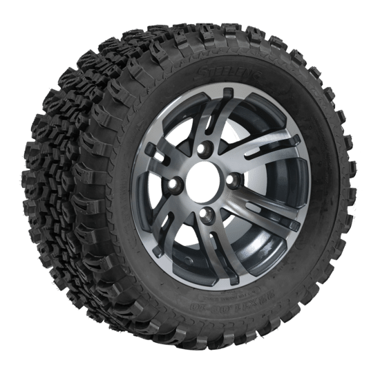 BNDL-TR1005-WH1003-CC0001-LN – SGC 10" Bulldog Machined/Gunmetal Wheel - Aluminum Alloy / STEELENG 22"x11"-10" All Terrain Tire DOT approved