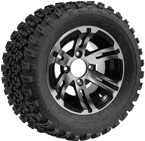 BNDL-TR1005-WH1004-CC0001-LN – SGC 10" Bulldog Machined/Black Wheel - Aluminum Alloy / STEELENG 22"x11"-10" All Terrain Tire DOT approved