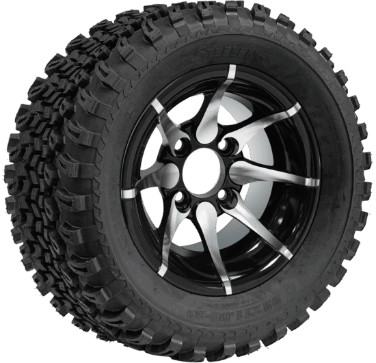 BNDL-TR1005-WH1005-CC0001-LN – SGC 10" Kraken Machined/Black Wheel - Aluminum Alloy / STEELENG 22"x11"-10" All Terrain Tire DOT approved