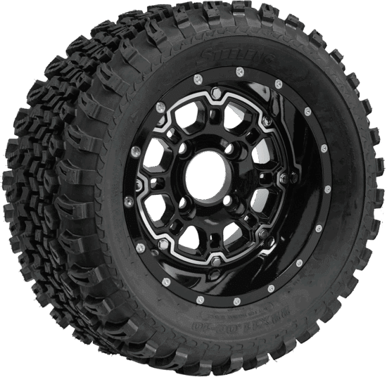 BNDL-TR1005-WH1007-CC0002-LN – SGC 10" Panther Glossy Black Wheel - Aluminum Alloy / STEELENG 22"x11"-10" All Terrain Tire DOT approved
