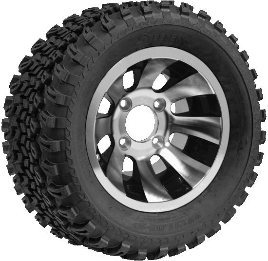 BNDL-TR1005-WH1009-CC0001-LN – SGC 10" Revolver Machined/Black Wheel - Aluminum Alloy / STEELENG 22"x11"-10" All Terrain Tire DOT approved