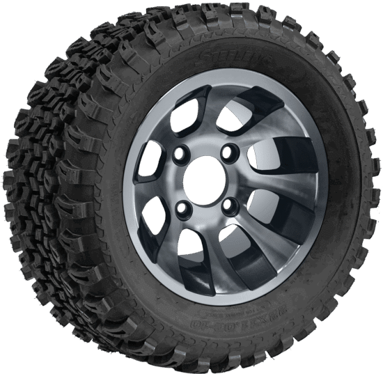 BNDL-TR1005-WH1010-CC0001-LN – SGC 10" Revolver Machined/Gunmetal Wheel - Aluminum Alloy / STEELENG 22"x11"-10" All Terrain Tire DOT approved