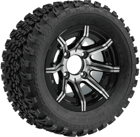 BNDL-TR1005-WH1012-CC0001-LN – SGC 10" Spider Machined/Black Wheel - Aluminum Alloy / STEELENG 22"x11"-10" All Terrain Tire DOT approved