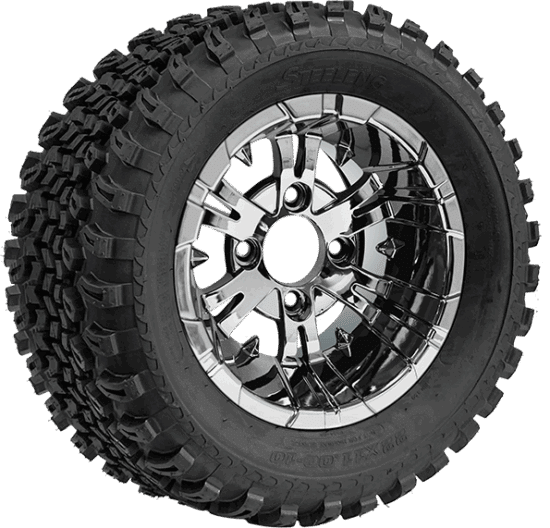 BNDL-TR1005-WH1020-CC0001-LN – SGC 10" Vampire Chrome Wheel - Aluminum Alloy / STEELENG 22"x11"-10" All Terrain Tire DOT approved