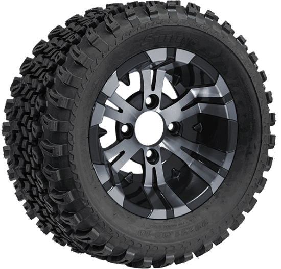BNDL-TR1005-WH1021-CC0001-LN – SGC 10" Vampire Machined/Gunmetal Wheel - Aluminum Alloy / STEELENG 22"x11"-10" All Terrain Tire DOT approved