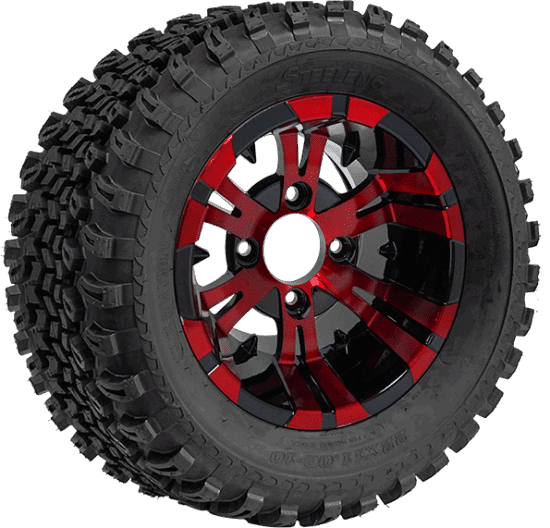 BNDL-TR1005-WH1024-CC0005-LN – SGC 10" Vampire Red/Black Wheel - Aluminum Alloy / STEELENG 22"x11"-10" All Terrain Tire DOT approved