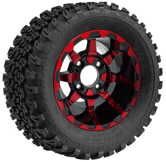 BNDL-TR1005-WH1026-CC0005-LN – SGC 10" Vortex Red/Black Wheel - Aluminum Alloy / STEELENG 22"x11"-10" All Terrain Tire DOT approved