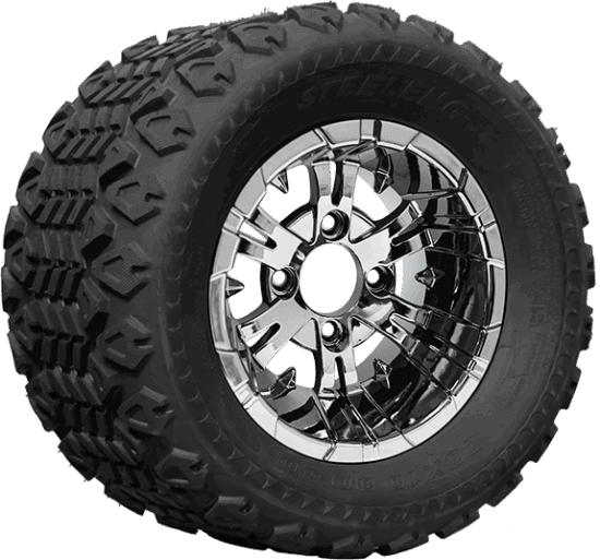 BNDL-TR1007-WH1020-CC0001-LN – SGC 10" Vampire Chrome Wheel - Aluminum Alloy / STEELENG 20"x10"-10" All Terrain Tire DOT approved