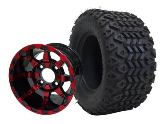 BNDL-TR1007-WH1026-CC0005-LN – SGC 10" Vortex Red/Black Wheel - Aluminum Alloy / STEELENG 20"x10"-10" All Terrain Tire DOT approve