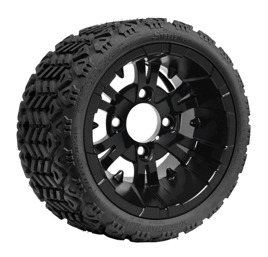 BNDL-TR1008-WH1019-CC0002-LN – SGC 10" Vampire Glossy Black Wheel - Aluminum Alloy / STEELENG 18"x9"-10" All Terrain Tire DOT approved