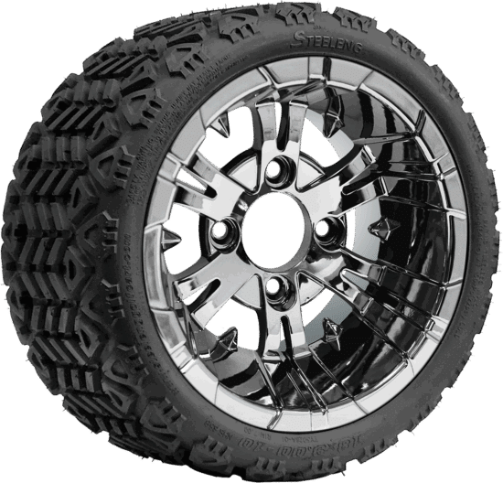 BNDL-TR1008-WH1020-CC0001-LN – SGC 10" Vampire Chrome Wheel - Aluminum Alloy / STEELENG 18"x9"-10" All Terrain Tire DOT approved