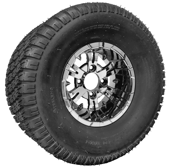 BNDL-TR1009-WH1020-CC0001-LN – SGC 10" Vampire Chrome Wheel - Aluminum Alloy / STEELENG 22"x9.5"-10" Turf Tire