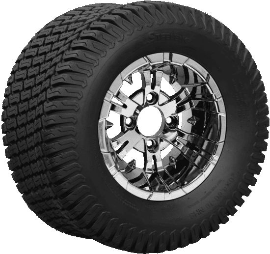 BNDL-TR1010-WH1020-CC0001-LN – SGC 10" Vampire Chrome Wheel - Aluminum Alloy / STEELENG 20"x8"-10" Turf Tire