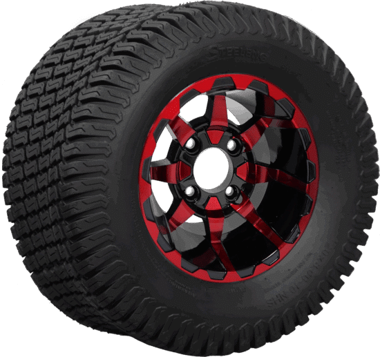 BNDL-TR1010-WH1026-CC0005-LN – SGC 10" Vortex Red/Black Wheel - Aluminum Alloy / STEELENG 20"x8"-10" Turf Tire