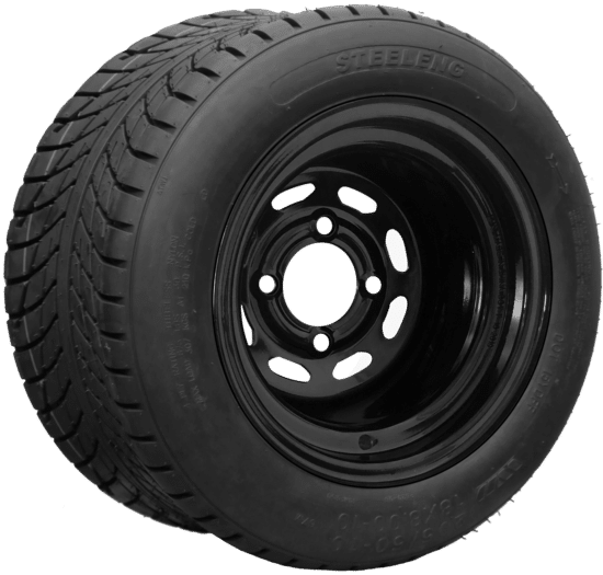 BNDL-TR1011-SW1001 – SGC 10" Steel Wheel - Black - Slotted / STEELENG 205/50-10 Low Profile Tire DOT Approved