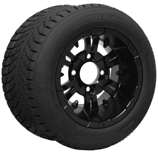BNDL-TR1011-WH1019-CC0002-LN – SGC 10" Vampire Glossy Black Wheel - Aluminum Alloy / STEELENG 205/50-10 Low Profile Tire DOT Approved