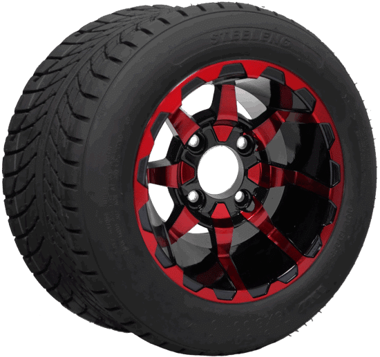 BNDL-TR1011-WH1026-CC0005-LN – SGC 10" Vortex Red/Black Wheel - Aluminum Alloy / STEELENG 205/50-10 Low Profile Tire DOT Approved