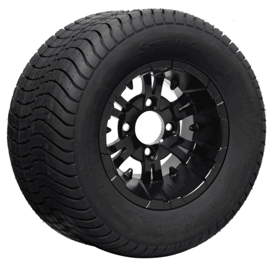 BNDL-TR1012-WH1019-CC0002-LN – SGC 10" Vampire Glossy Black Wheel - Aluminum Alloy / STEELENG 205/65-10 Comfort Ride Street Tire DOT approved
