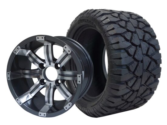 BNDL-TR1204-WH1233-CC0001-LN – SGC 12" Tempest Machined Gunmetal Wheel - Aluminum Alloy / STEELENG 20″x10″-12″ STINGER All Terrain Tire DOT approved