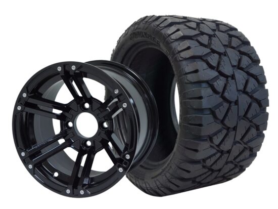 BNDL-TR1204-WH1236-CC0002-LN – SGC 12" Terminator Glossy Black Wheel - Aluminum Alloy / STEELENG 20″x10″-12″ STINGER All Terrain Tire DOT approved