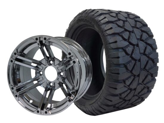 BNDL-TR1204-WH1237-CC0001-LN – SGC 12" Terminator Chrome Wheel - Aluminum Alloy / STEELENG 20″x10″-12″ STINGER All Terrain Tire DOT approved