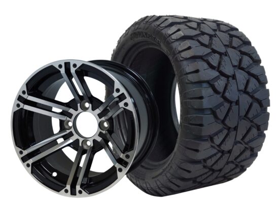 BNDL-TR1204-WH1239-CC0001-LN – SGC 12" Terminator Machined/Black Wheel - Aluminum Alloy / STEELENG 20″x10″-12″ STINGER All Terrain Tire DOT approved