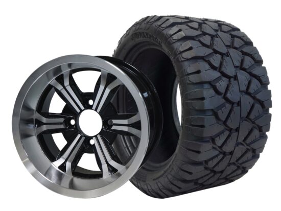 BNDL-TR1204-WH1240-CC0001-LN – SGC 12" Transformer Machined/Black Wheel - Aluminum Alloy / STEELENG 20″x10″-12″ STINGER All Terrain Tire DOT approved